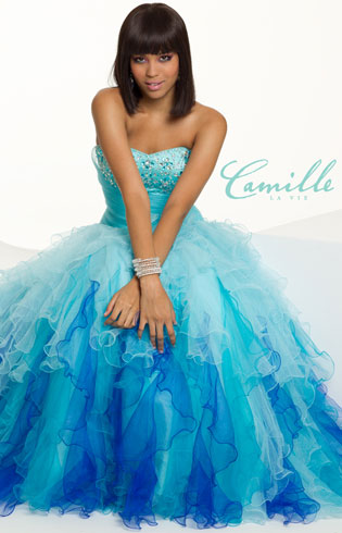 Long Ombre Strapless Tulle Dress by Camille La Vie