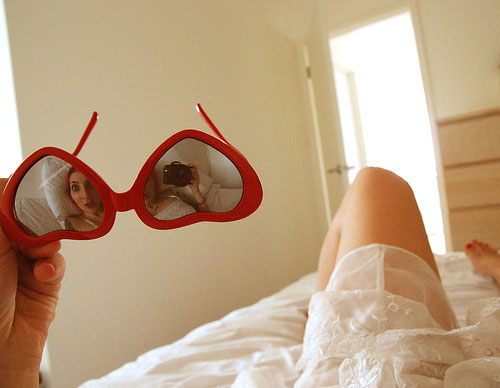 reflection in heart glasses