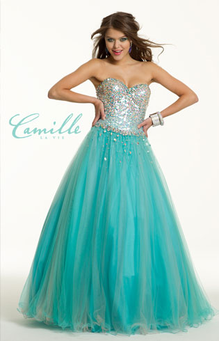 Long Corset Sequin Dress with Tulle Skirt by Camille La Vie
